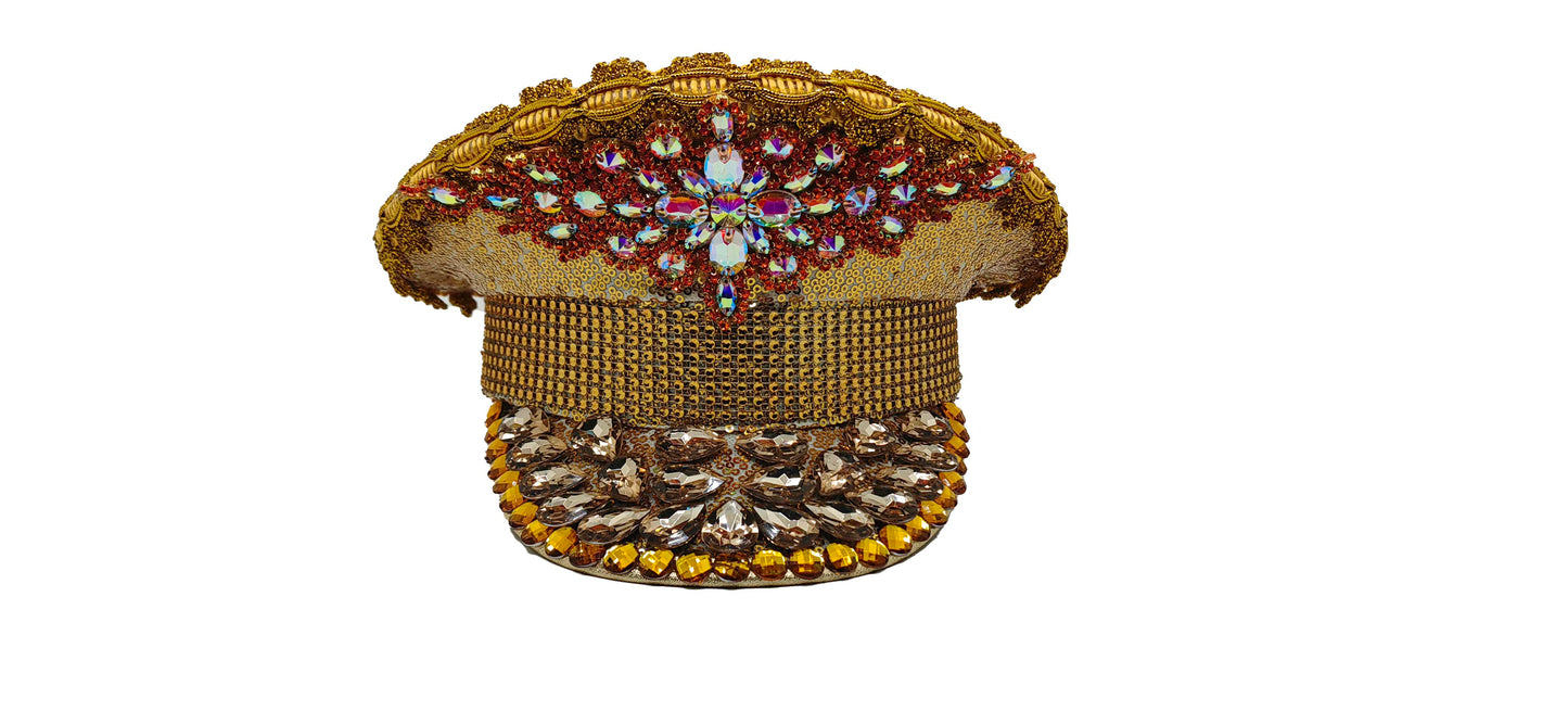 Rhinestone Military Hat: HA913 GOL