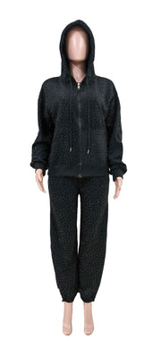 Rhinestone Baggy Pant Set: 2P640 BLA