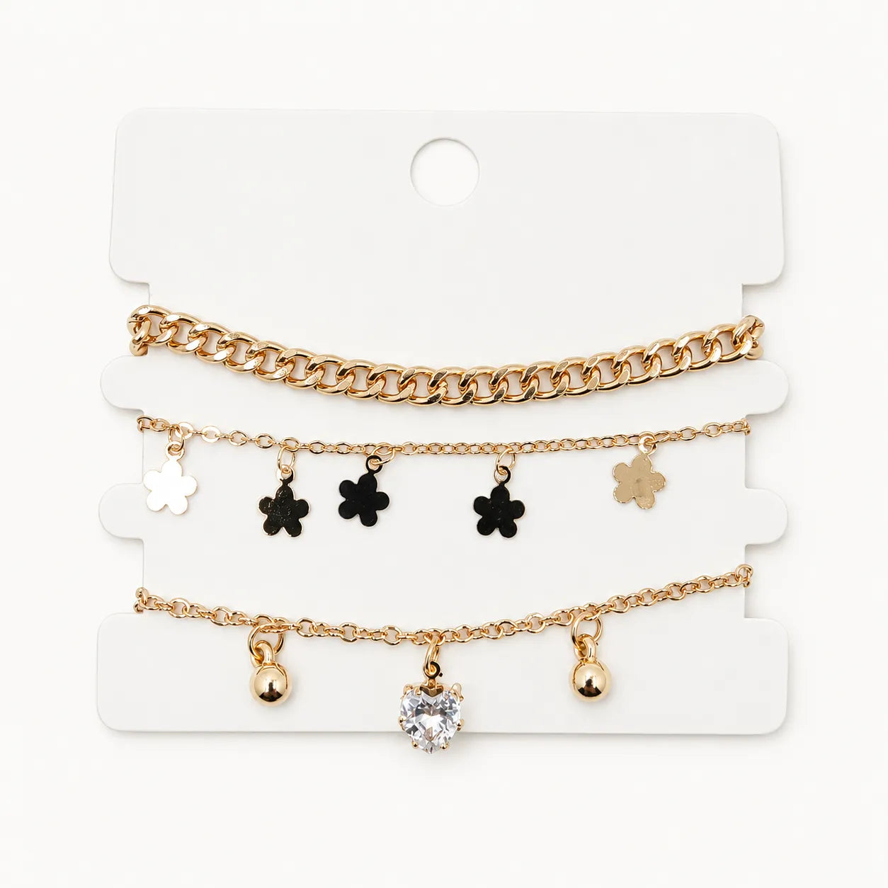 3-Piece Layered Bracelet Set (Chain, Heart & Star)