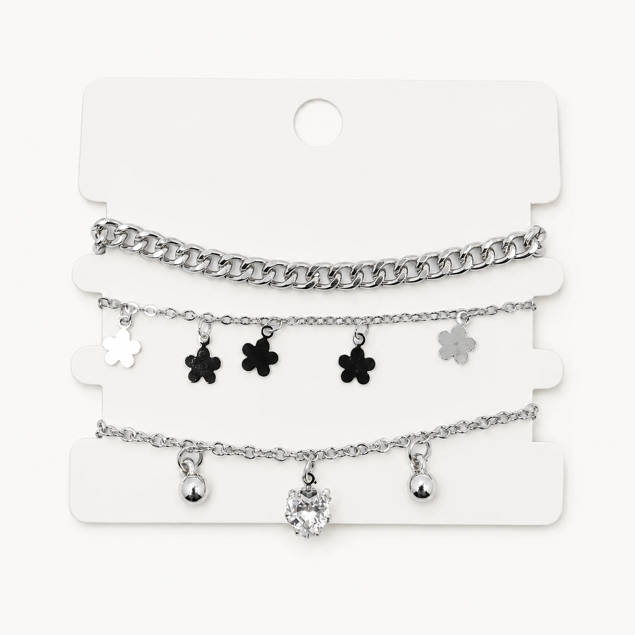 3-Piece Layered Bracelet Set (Chain, Heart & Star)