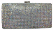 A multicolored beaded handbag with a shiny, glossy finish and a black handle.