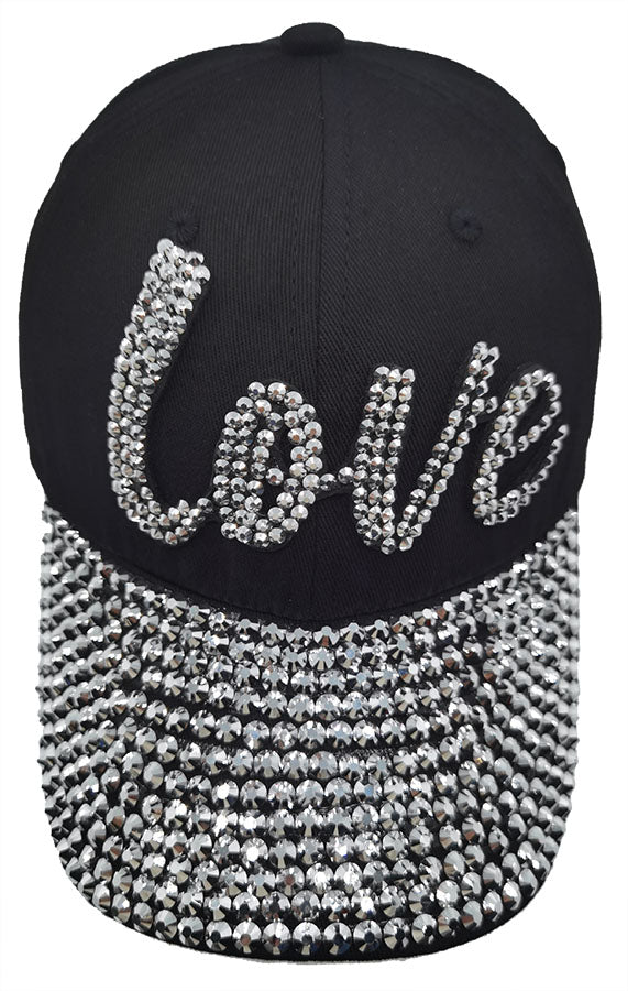 Denim Baseball Cap: CA004 "Love" Baseball Cap In Black Denim