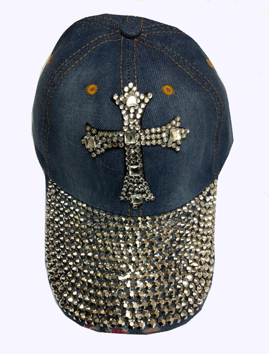 Denim Baseball Cap: CA008 "Cross" Baseball Cap In Denim