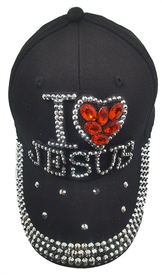 Denim Baseball Cap: CA018 "I Love Jesus" Baseball Cap In Black Denim