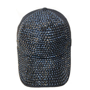 Denim Rhinestone Baseball Cap: CA025 Black Denim & Black Stone