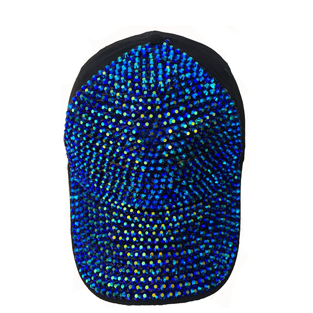 Denim Rhinestone Baseball Cap: CA025 Black Denim & Blue Stone