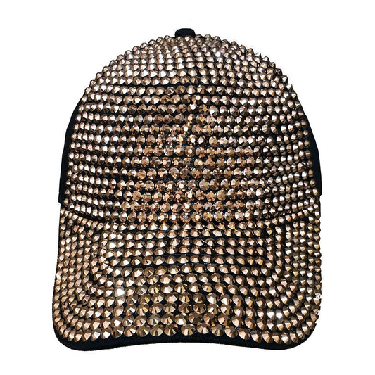 Denim Rhinestone Baseball Cap: CA025 Black Denim & Gold Stone