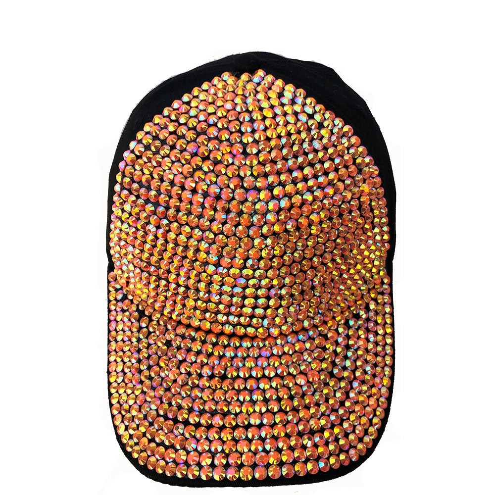 Denim Rhinestone Baseball Cap: CA025 Black Denim & Orange Stone