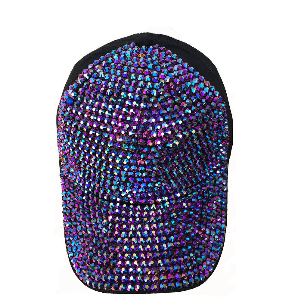 Denim Rhinestone Baseball Cap: CA025 Black Denim & Purple Stone