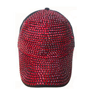 Denim Rhinestone Baseball Cap: CA025 Black Denim & Red Stone