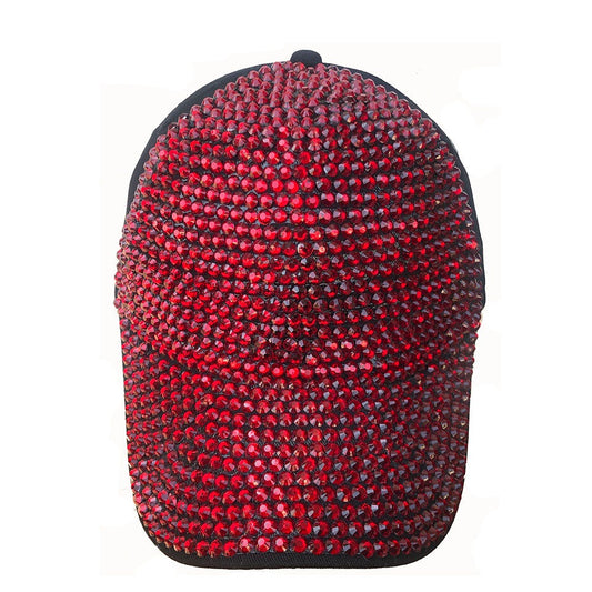 Denim Rhinestone Baseball Cap: CA025 Black Denim & Red Stone