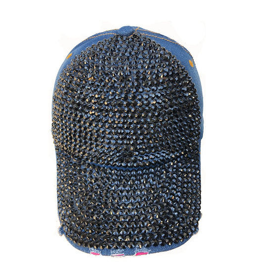 Denim Rhinestone Baseball Cap: CA025 Denim & Black Stone