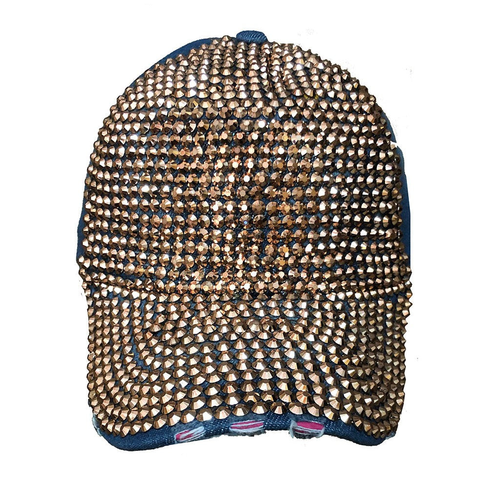 Denim Rhinestone Baseball Cap: CA025 Denim & Gold Stone