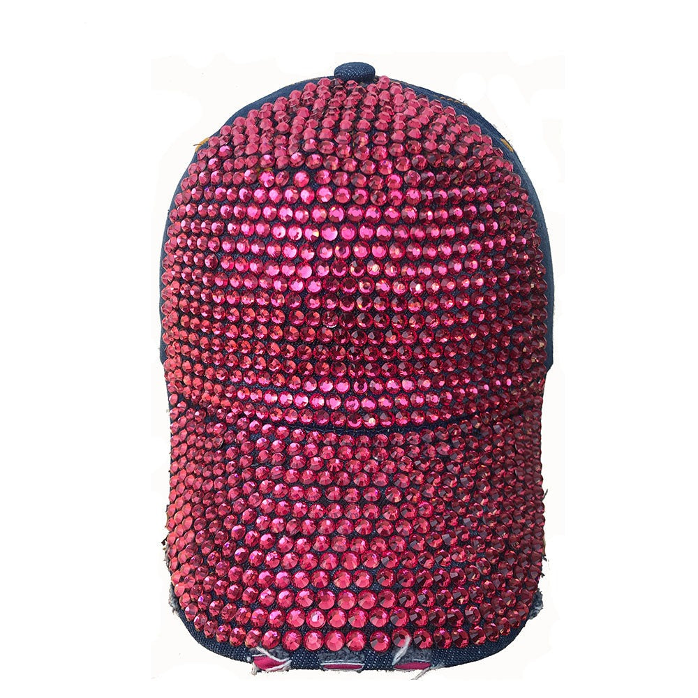 Denim Rhinestone Baseball Cap: CA025 Denim & Pink Stone