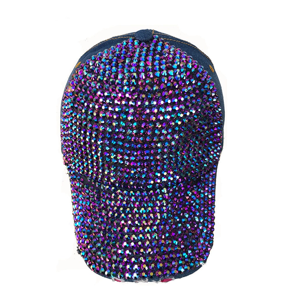 Denim Rhinestone Baseball Cap: CA025 Denim & Purple Stone