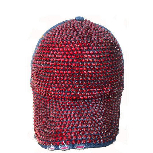 Denim Rhinestone Baseball Cap: CA025 Denim & Red Stone