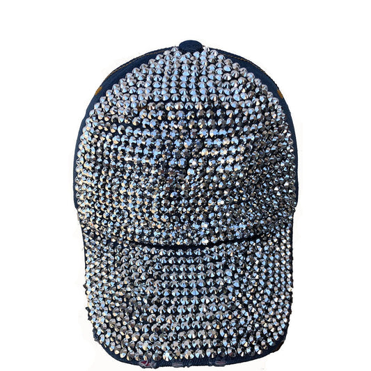 Denim Rhinestone Baseball Cap: CA025 Denim & Silver Stone