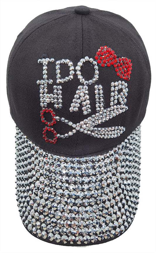 Denim Baseball Cap: CA029 "I DO HAIR" Rhinestone Studded Hat in black