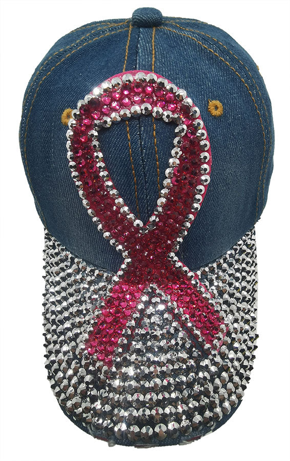 Denim Baseball Cap: CA030 Breast Cancer Awareness Denim & Pink Stone