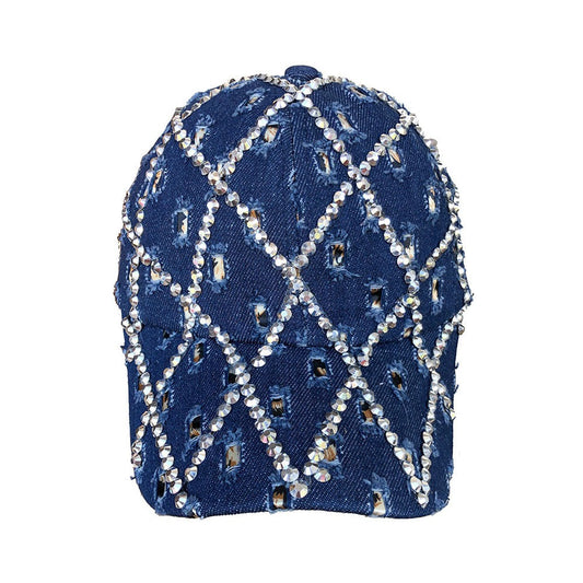 Denim Baseball Cap: CA042 Dark Denim Rhinestone Baseball Cap