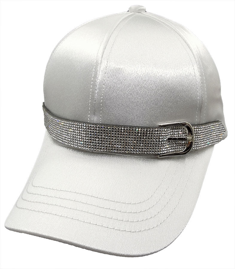 Baseball Cap: CA045 Satin White Rhinestones Belt Detail Baseball Cap (Copy)