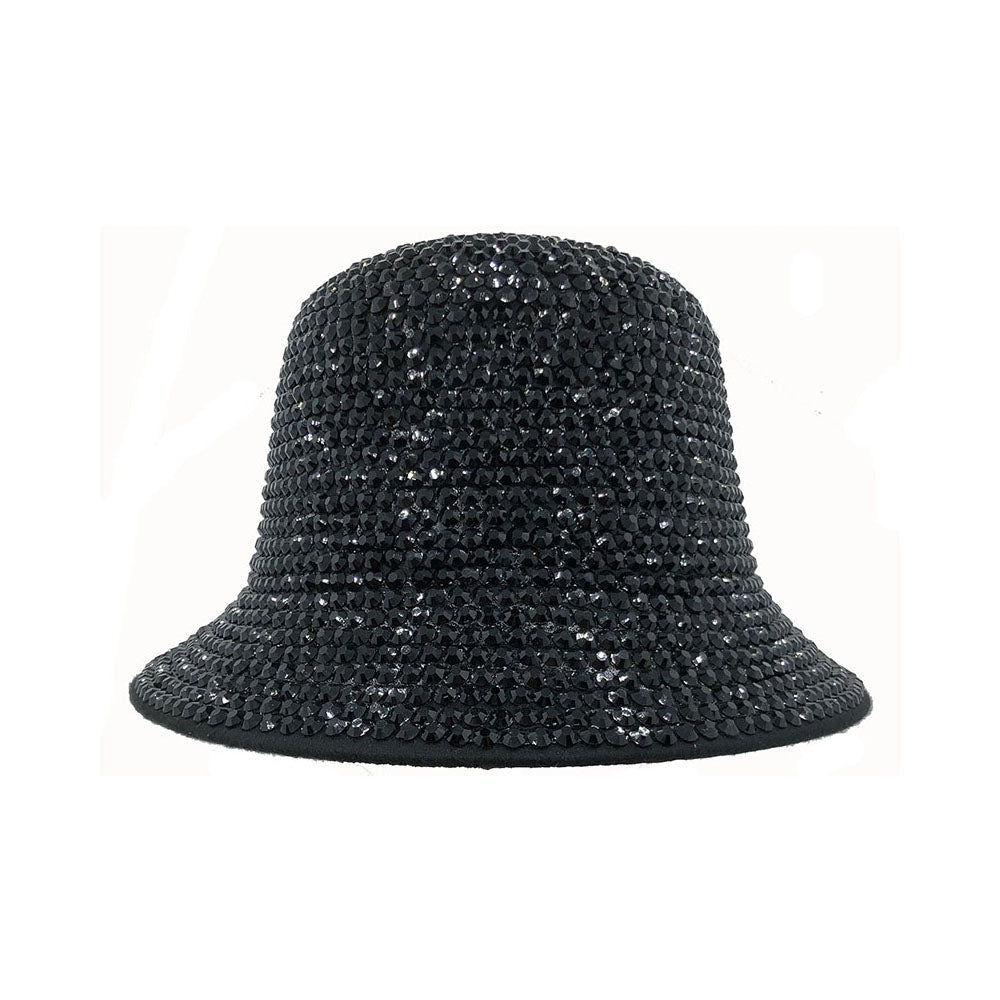 Bucket Hat: CA1908 Black Bucket Hat w/ Black Rhinestones