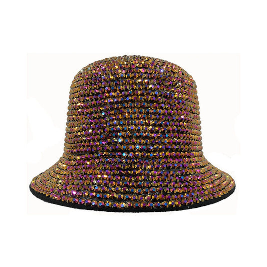 Bucket Hat: CA1908 Brown AB Rhinestone Bucket Hat