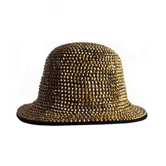 Bucket Hat: CA1908 Gold Rhinestone Bucket Hat