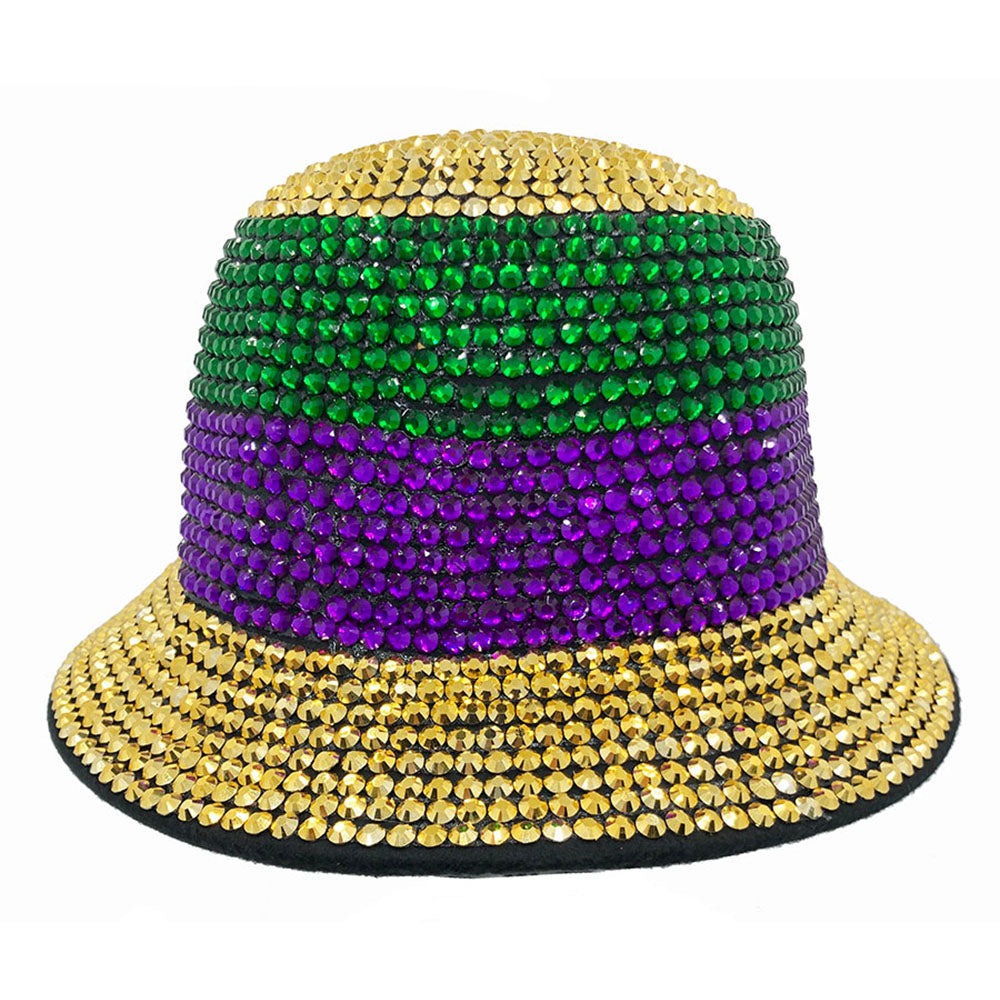 Bucket Hat: CA046 Green Purple Gold Rhinestone Bucket Hat