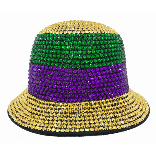 Bucket Hat: CA046 Green Purple Gold Rhinestone Bucket Hat