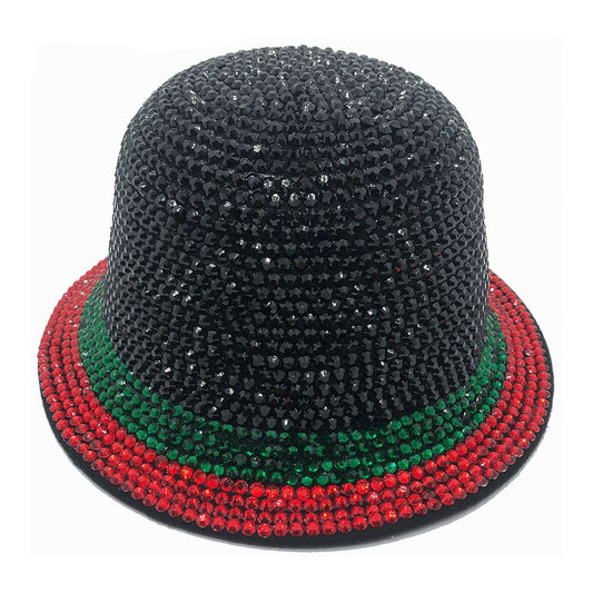 Bucket Hat: CA046 Green, Red & Black  Rhinestone Bucket Hat