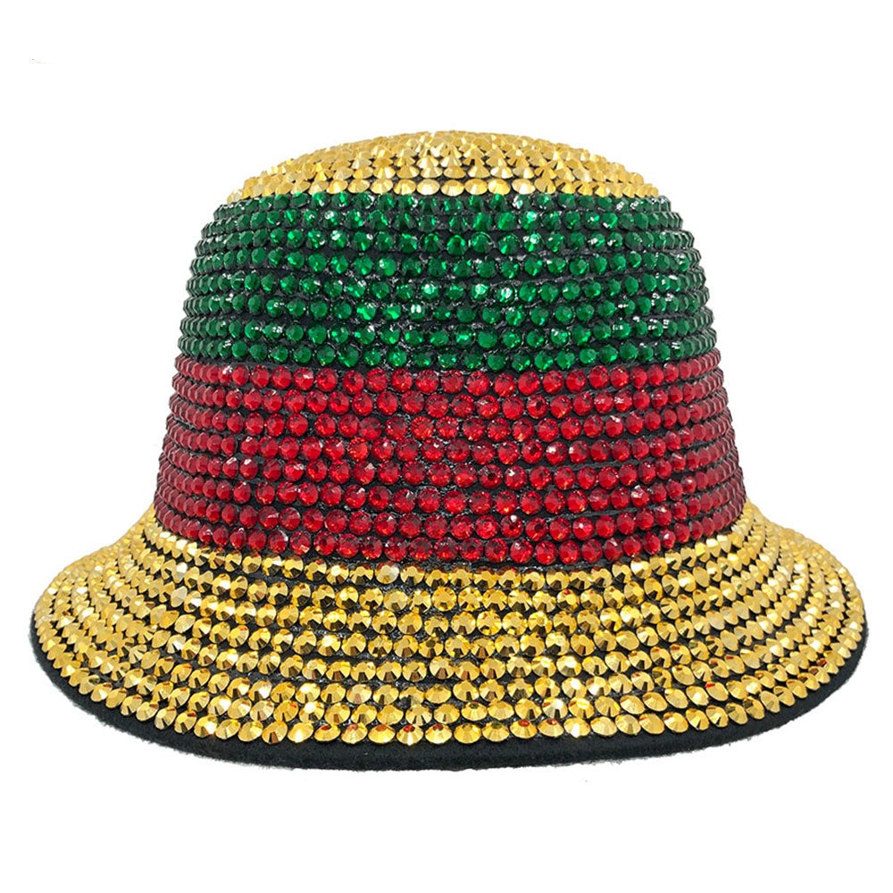 Bucket Hat: CA046 Green, Red & Gold Rhinestone Bucket Hat