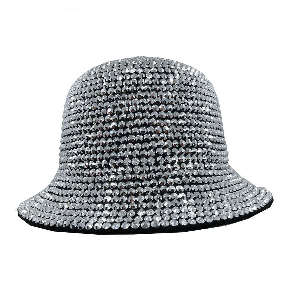 Bucket Hat: CA046 Silver Rhinestone Bucket Hat