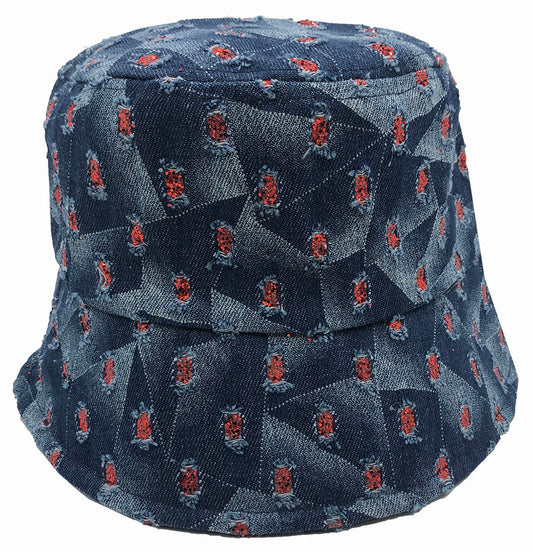 Bucket Hat: H-CA048 Denim Bucket Hat with Red Details