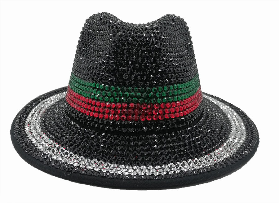 Fedora Hat: CA054B-G-R Silver Rhinestone Fedora Hat