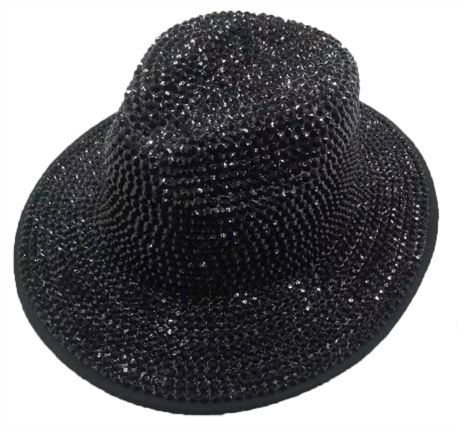 Fedora Hat: CA054 Black Rhinestone Fedora Hat