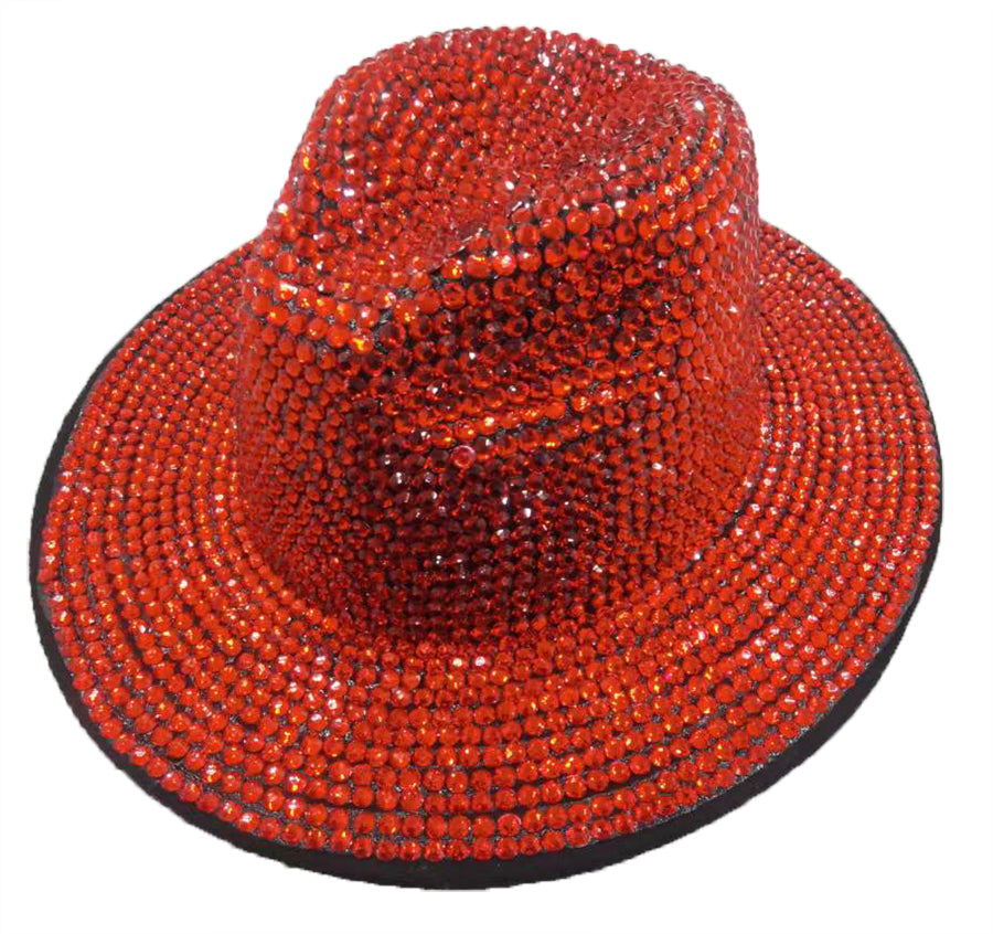 Fedora Hat: CA054 Red Rhinestone Fedora Hat