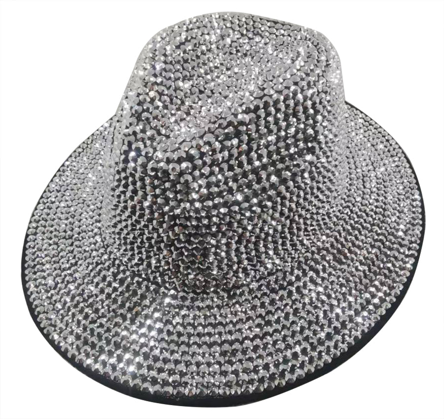 Fedora Hat: CA054 Silver Rhinestone Fedora Hat