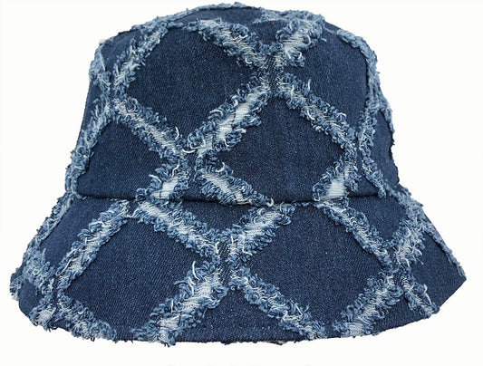 Bucket Hat: H-CA063 Denim Fringe Bucket Hat