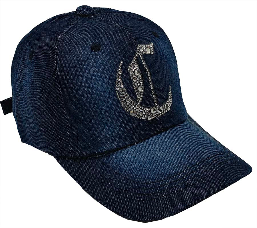 Denim Baseball Cap: Dark Denim CA076C Silver Rhinestones Initial "C" on Dark Denim Cap