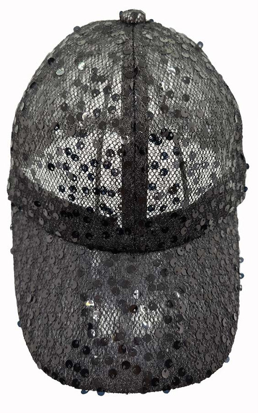 Baseball Cap: CA2314 Black Mesh with Black Sequin Cap