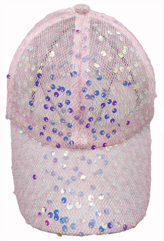 Baseball Cap: CA2314 Pink Mesh with AB Sequin Cap