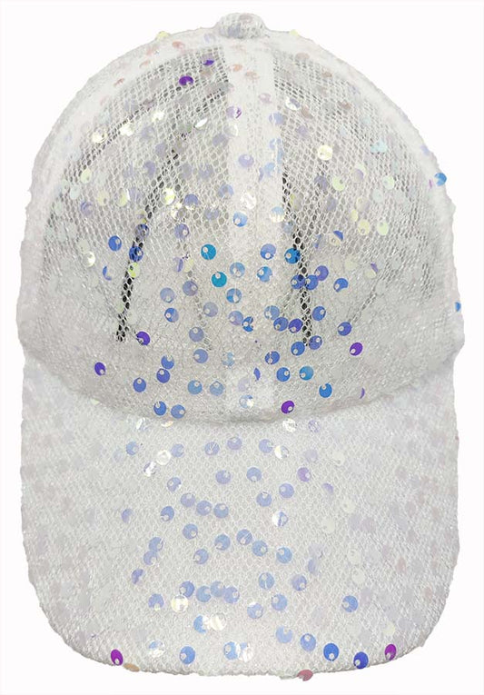 Baseball Cap: CA2314 White with AB Sequin Cap