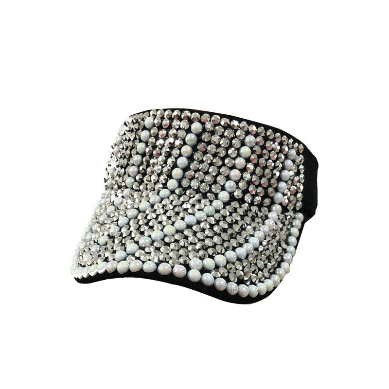 Visor: CAV022 Black Visor with Pearl and Silver Rhinestones