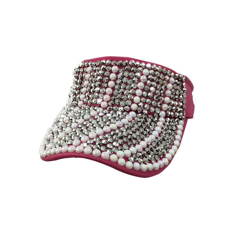 Visor: CAV022 Hot Pink Visor with Pearl and Silver Rhinestones