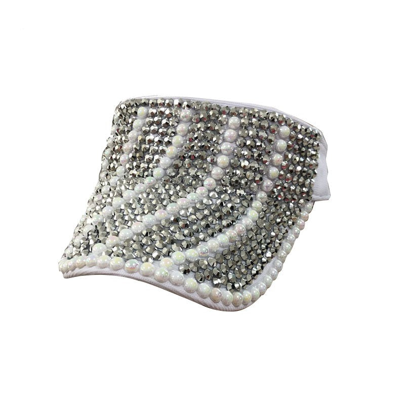 Visor: CAV022 White Visor with Pearl and Silver Rhinestones