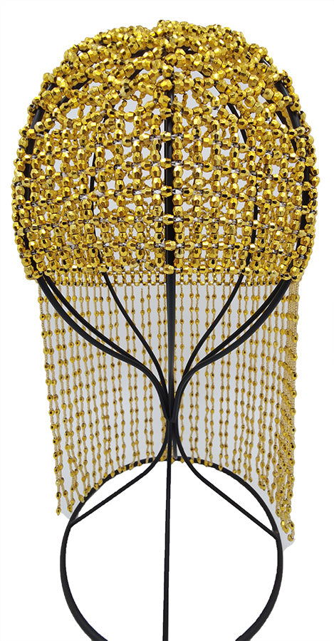 Beaded Hat: HA1532 Gold Beaded Headpiece