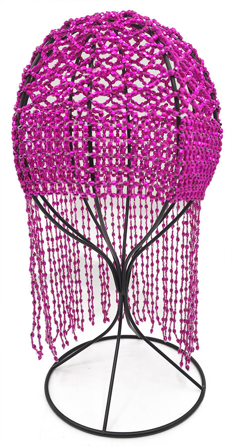 Beaded Hat: HA1532 Fuchsia Beaded Headpiece