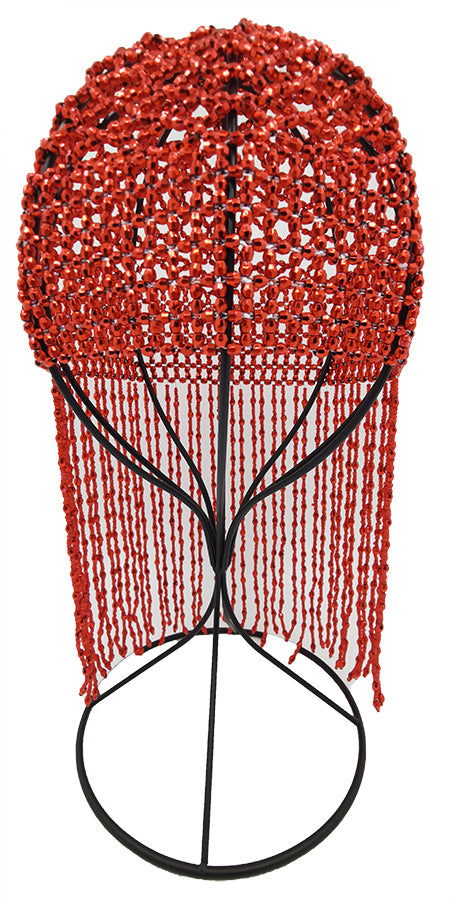 Beaded Hat: HA1532 Red Beaded Headpiece