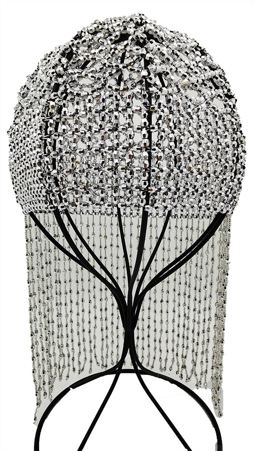 Beaded Hat: HA1532 Silver Beaded Headpiece